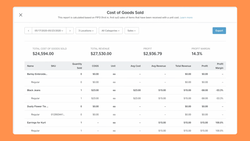 Square POS Sales Report